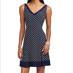 Chaps Black and White Polka Dot fit n flare dress